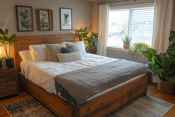 Bedroom setup with blackout curtains, perfect for undisturbed sleep.