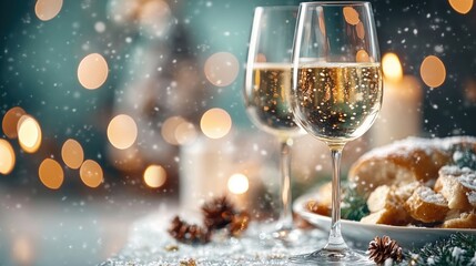 Winter Celebration with Sparkling Wine and Festive Treats for New Year Gatherings and Holiday Parties