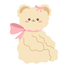 cute bear coquette Ribbon pink aesthetic illustration 