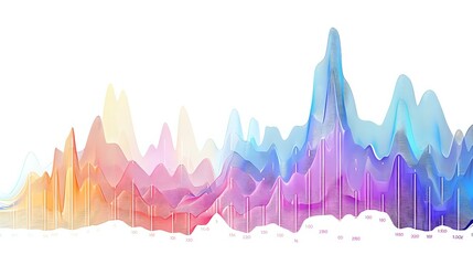 Colorful layered area graph displaying data peaks and valleys, symbolizing analytics, business insights, and financial trends. Ideal for themes of data visualization, market analysis