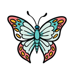 Colorful cartoon butterfly illustration, representing nature, beauty, and spring themes.