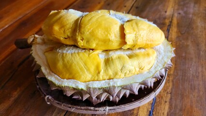 The durian fruit flesh is of the Bawor type, which is a cross between superior local durian (Banyumas, Central Java) and montong durian, which has a sweet, legit taste with a slightly bitter taste.