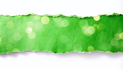 Isolated Ripped Blank Green Paper with Rough Edges on White Background for Custom Copy Space Design Element in Panoramic Photography Style