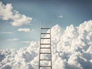 Stepladder leading to the clouds. Success and progress concept. Minimal composition