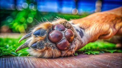Fototapeta premium Long Exposure Photograph of a Dog's Paw with a Visible Wart, Capturing the Texture and Detail of the Skin, Showcasing the Importance of Pet Health and Care in a Unique Light