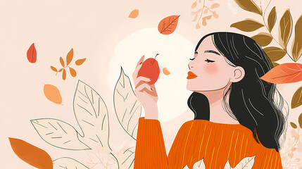 A whimsical and minimalistic cartoon template capturing the essence of autumn with playful, vibrant colors and elements like falling leaves. Whimsical. Illustration