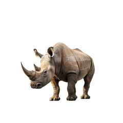 Obraz premium Explore the Majestic Rhinoceros: A Stunning Portrait of Nature's Strength and Beauty Captured Against a Solid Background, Celebrating Wildlife and Conservation Efforts Everywhere.