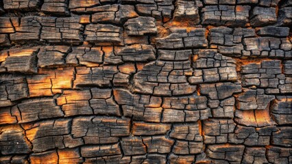 Fototapeta premium Charred Wood Bark Texture A Detailed Look at the Patterns and Colors of a Burned Tree Trunk
