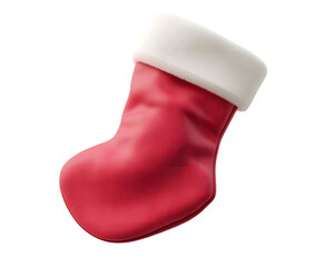 A festive red Christmas stocking with a white fluffy cuff, designed to hang by the fireplace. Perfect for holiday decorations and gift giving.