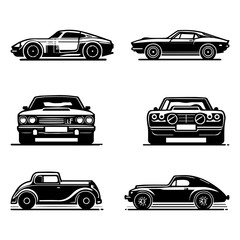 Modern and Classic Car Silhouettes Perfect for Automotive Logos and T-Shirt Graphics
