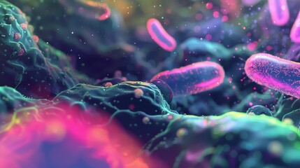 Obraz premium Vibrant Microbial Landscape with Bacterial Structures