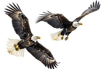 Obraz premium Two eagles coming in for a landing on white background