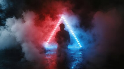 Naklejka premium Artistic neon light installation featuring dramatic smoke effects for modern design inspiration