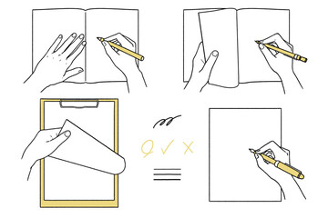 書く手、めくる手（俯瞰）