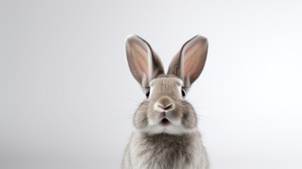 Obraz premium Surprised Funny Cute Bunny with Big Eyes on Light Background, Cute Animal Portrait