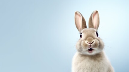 Obraz premium Surprised Funny Cute Bunny with Big Eyes on Light Background, Cute Animal Portrait