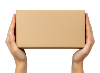 Hands with cardboard box isolated on transparent background
