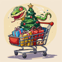 Christmas shopping cart with gifts