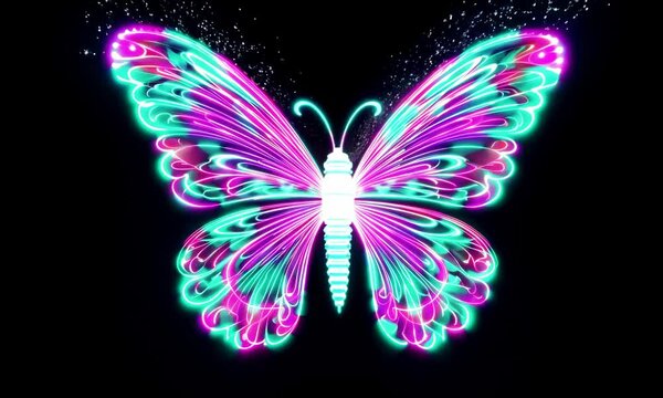 Colorful particles butterfly explosion on black background