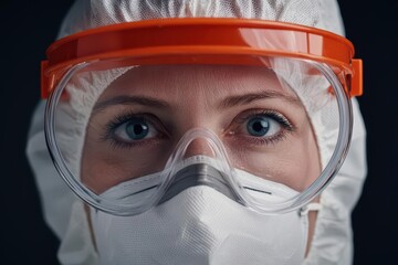 Close-up of a healthcare professional in full protective equipment, ready for infection control, Healthcare professional in PPE close-up, Professional and cautious
