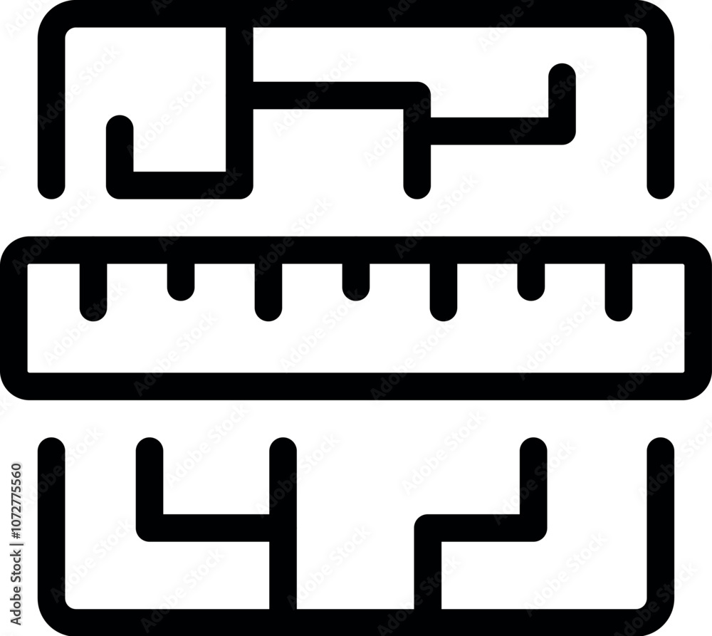 Poster black and white vector icon of a ruler measuring an abstract circuit board pattern, representing eng