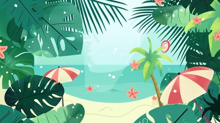 Vibrant Cartoon Summer Green Background Picture: A Refreshing Escape