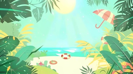Vibrant Cartoon Summer Green Background Picture: A Refreshing Escape