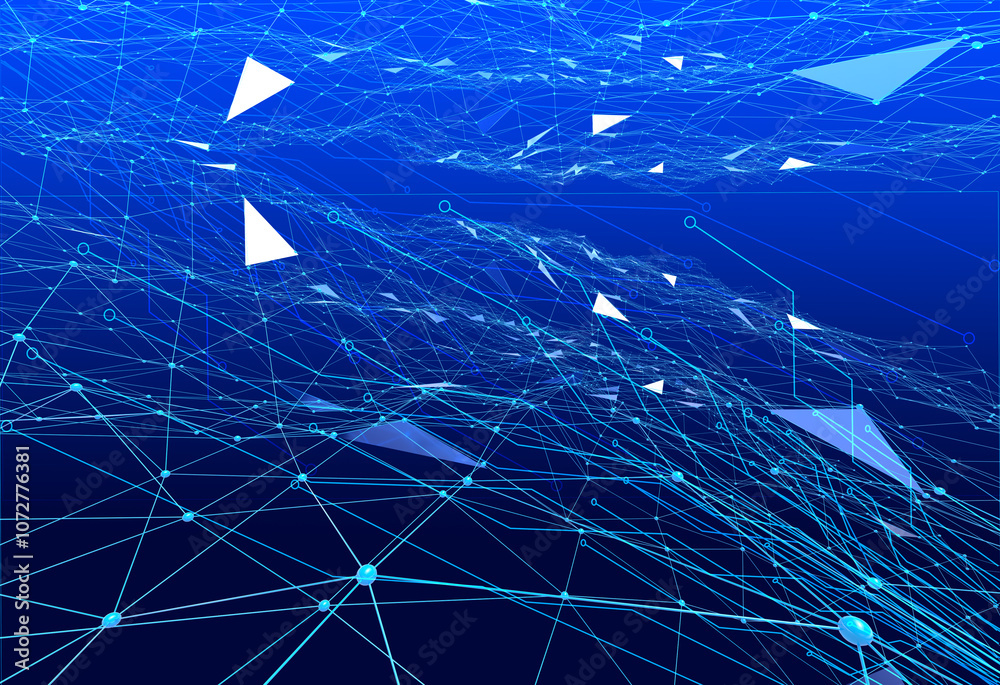 Fototapete abstract geometric background connecting dots as plexus in blue. tech circle and technology backgrou