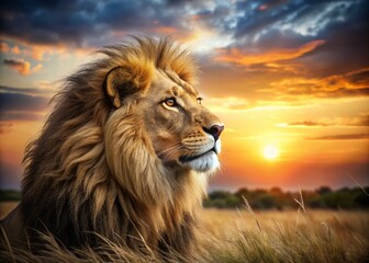 Majestic Lion Gazing Thoughtfully into the Distance, Emphasizing Its Powerful Presence and Striking Mane in a Natural Habitat Setting for Wildlife Photography Enthusiasts