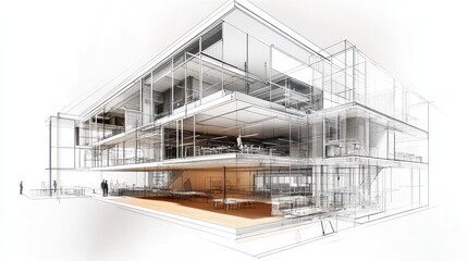 Architectural rendering showcasing a modern building design.