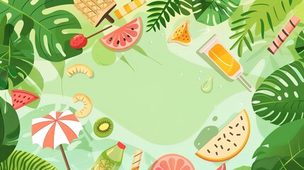 Vibrant Cartoon Summer Green Background Picture: A Refreshing Escape