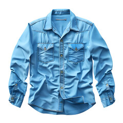 Folded blue shirt on white background