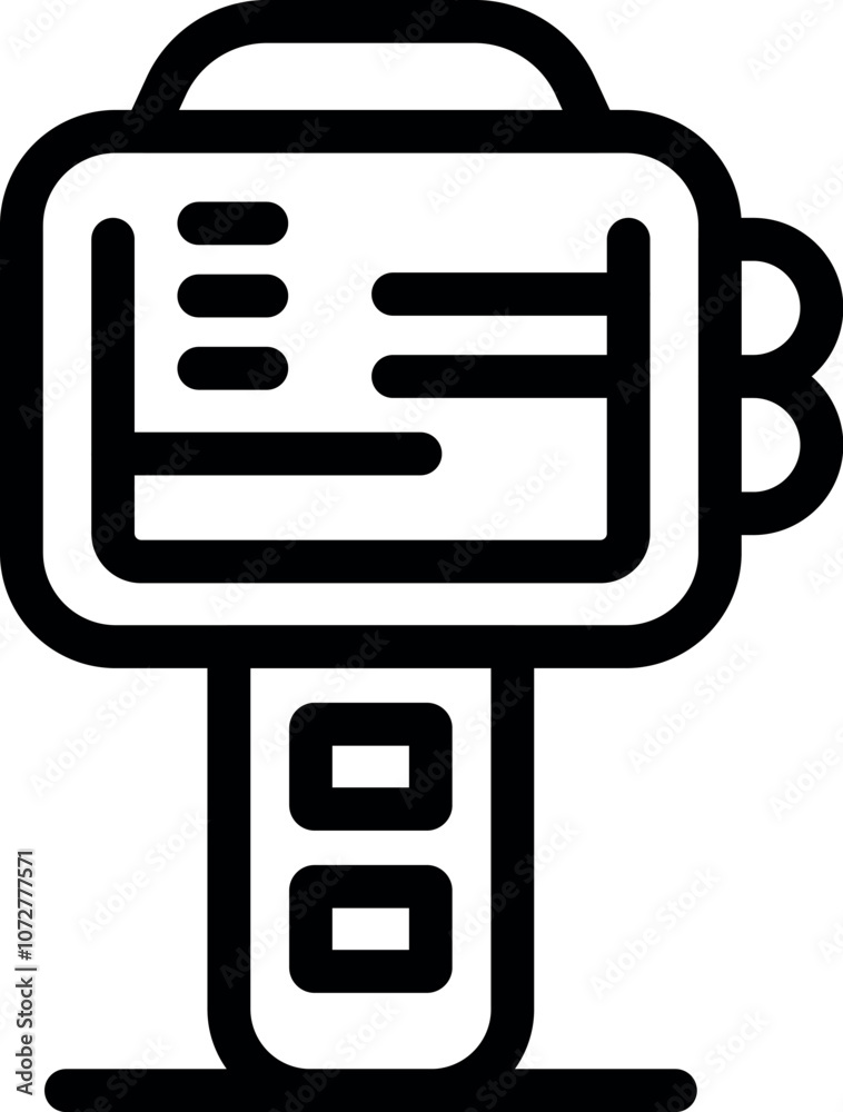 Poster electronic device displaying information, featuring buttons and side controls, ideal for technology 