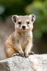 Obraz premium Cute Dwarf Mongoose Sitting on Rock.