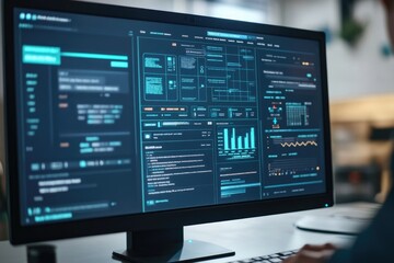 A close-up of a computer screen displaying an AI chatbot interface, with a professional evaluating the system's performance in handling customer queries