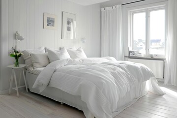 Bright and airy white bedroom with a cozy ambiance and minimal design