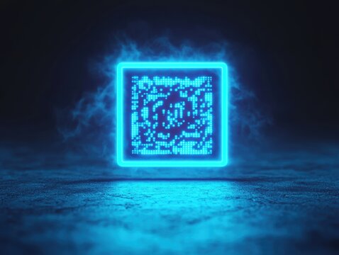 Glowing QR Code on Dark Misty Surface - Powered by Adobe