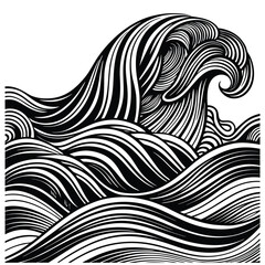 Abstract Waves Shape Black and White Line Art Vector
