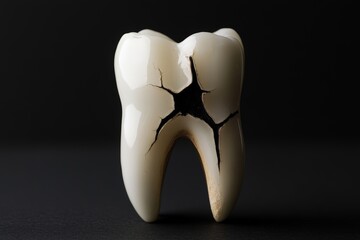 A broken tooth showing signs of decay needing immediate dental attention