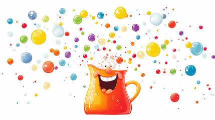 Jug featuring facial expressions creates a whimsical scene with numerous bubbles akin to juggling colorful circles isolated on transparent. Whimsical. Illustration