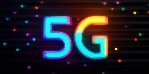 Neon Glowing 5G Symbol in Bright Lights