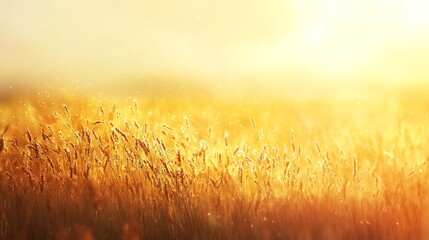 Naklejka premium Golden Wheat Field at Sunset with Sunlight and Dust Particles