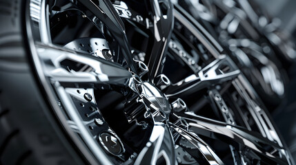 Close-Up View of High-Performance Luxury Vehicle Wheel with Metallic Finishing and Multi-Spoke Design