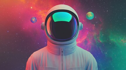 Vibrant Cosmic Scene with Astronaut in Space