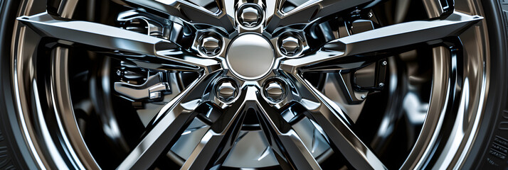 Close-Up View of High-Performance Luxury Vehicle Wheel with Metallic Finishing and Multi-Spoke Design