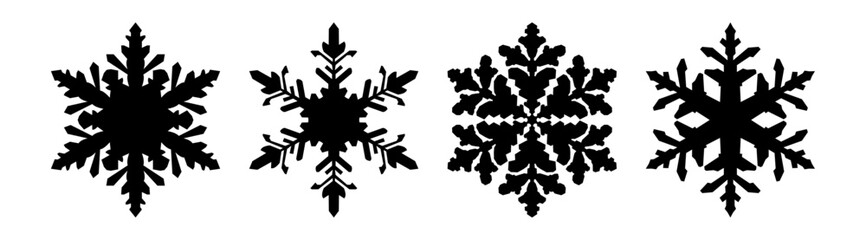 Snowflake outlines. Complex shapes of four unique snow crystals.