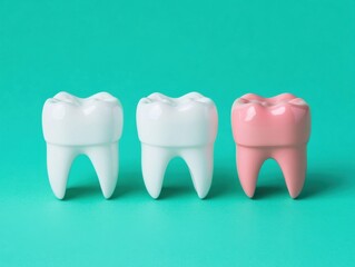Minimalist Three Teeth in a Row on a Green Background