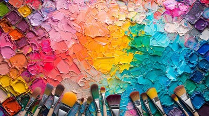 Obraz premium Vibrant Artists Palette with Spectrum of Paint Colors