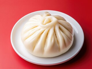 Traditional Chinese Steamed Bun on Red Background