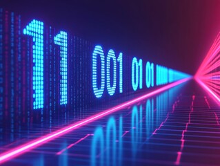 Neon Stream of Binary Numbers in Vivid Colors